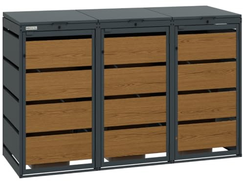 MBOX24 Mülltonnenbox 3er für 120 Liter Mülltonne | Golden Oak | Mülltonnenverkleidung | Mülltonnenhaus | Box für Mülltonnen | Mülltonnenunterstand | Mülltonneneinhausung