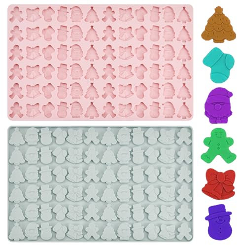 HEKOBAG 2 Stück Schokoladenform Silikon Weihnachten Pralinen Silikonform Mini Backform Weihnachten Backmatte 6 Muster Pralinenform Tannenbaum Schokoladenformen für Schokolade Gelee SüßIgkeiten Kekse