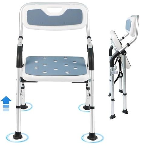 EOSPRIM Chaise de Douche Pliante, Chaise de Douche avec accoudoirs, siège de Bain pour Seniors, Tabouret de Douche Pliant, siège de Bain pour Adultes, Chaise de Bain, Chaise de Douche avec Dossier