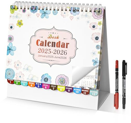 HOSSOM Wochen-Tischkalender 2025-2026,Kalender 2025-2026 von January 2025 bis Juni 2026 Mit Stift,20.5 x 20.5cm,Mehrländerurlaubs