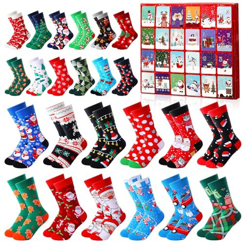 Adventskalender 2024 Frauen Adventskalender Socken,24 Paare Geschenke für Adventskalender Frauen Weihnachtskalender 2024 für Frauen Weihnachtssocken Damen 39-42 Adventskalender Weiblich
