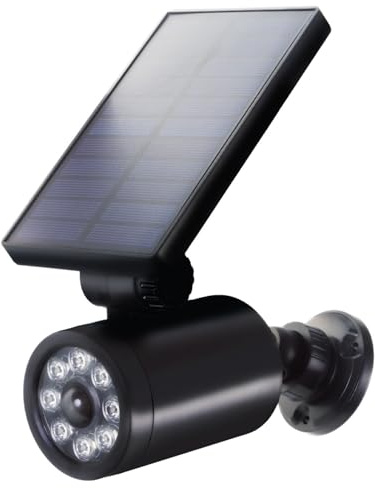 Maclean 4-er Pack Solar Kamera-Attrappe mit Bewegungsmelder und LED-Licht | IP Attrappe mit Objektiv | IP44 - für den Außenbereich | 220 Lumen, 6500K | Solarbetrieben, Blinkende rote LED (4 Stück)