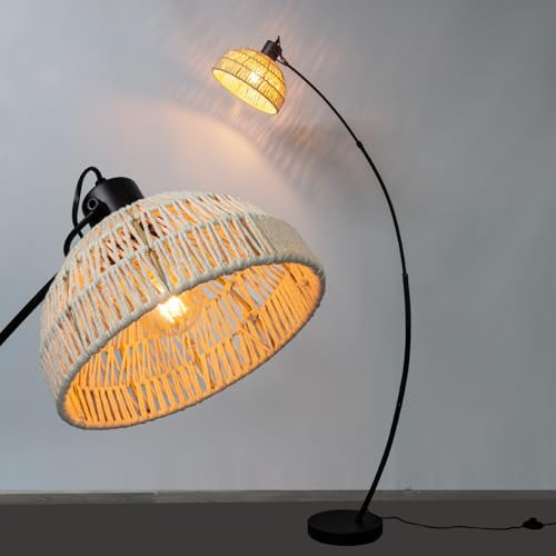 Osasy Arc Floor Lamp for Living Room, Boho Standing Lamps with Handmade Shades, 165 cm, Black and White