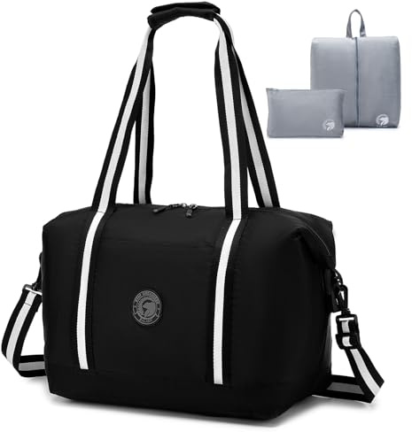 SPAHER Handgepäck Tasche 40x30x25 Eurowings Faltbare Reisetasche Sporttasche Groß Weekender Damen Herren Gym Fitness Bag Tasche wasserdichte Duffle Bag Hand Luggage Schwimmtasche Schwarz