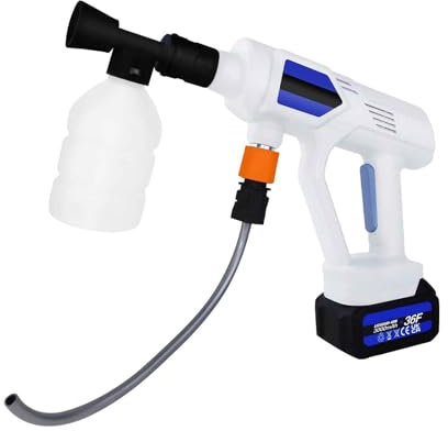 Genérico Idropulitrice a Batteria Portatile, Mini Limpiador a Alta Presión Sin Cable con Batería 1500mAh, Tubo de 5m y Boquilla Ajustable para Coche, Jardín, Riego y Limpieza Exteriores
