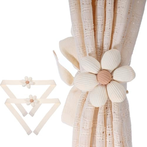 Curtain Tiebacks, 2 Pack Simple Elegant Rope Curtains Holdback Flower Curtain Holdbacks Curtains Tieback Accessories Wall Decoration for Home Office Decor