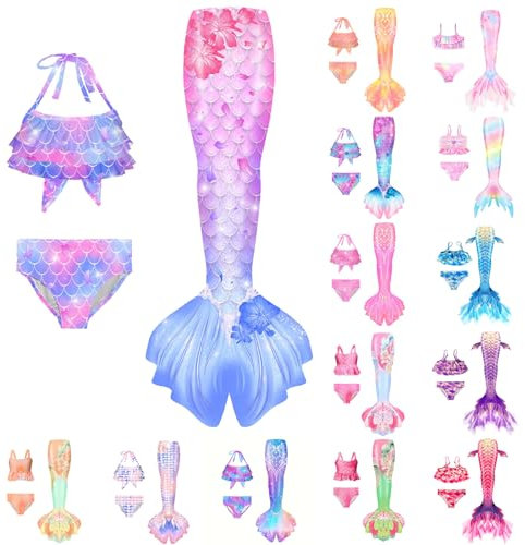 𝙈eerjung𝙛rau 𝙁losse 𝙈ädchen mit Bikini Sommer 𝙈ono𝙛losse Mädchen Bikini Set 3-teilig Sommer Dreiteiliger Badeanzuge mit Rock Mode Sunny Bademode Schwimmen Badebekleidung für Kinder 4-15 Jahre