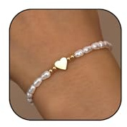 JOOTUEPO Bracelet Femme, Bracelet de Perle De pendentif en forme de cœur Or, Reglable Bijoux, Inoxydable Bracelet Perle pour Femme Ado Fille Bijoux Cadeau Femme