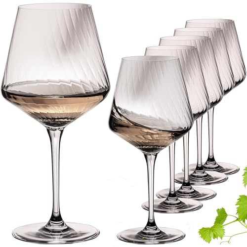IMPERIAL glass Chardonnaygläser Set 6 Stück – Weißweingläser 570ml aus Crystalline Glas London – geriffeltes Weinglas mit langem Stiel und dünnem Rand