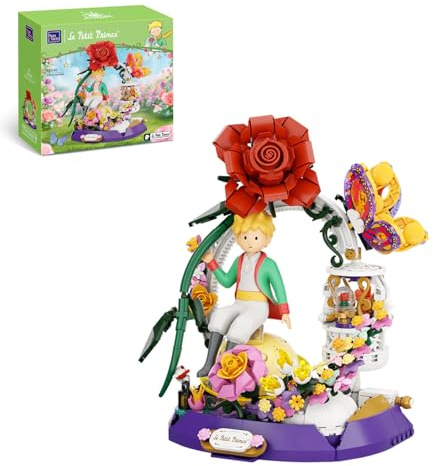 PANTASY The Little Prince Star Garden Building Set - Rotating Pavilion with Red Rose & Fox, Miniature Planet Scene, Interactive Storytelling Toy of Taming and Love, Creative Adult & Kids Gift