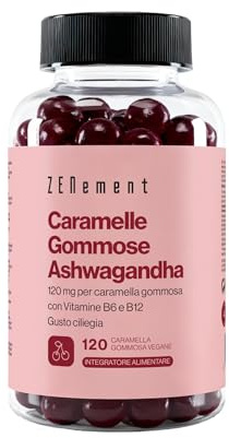 Gommes à l’Ashwagandha KSM-66® avec Vitamines B6 et B12-1500 mg de Racine d’Ashwagandha (120 mg d’Extrait par Gomme) - 120 Gommes Véganes Goût Cerise - 4 Mois d’Approvisionnement – Zenement