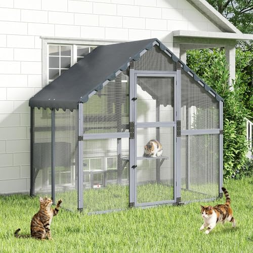 4.63m³ Large Wooden Catio Outdoor Cat Enclosure, Weather-Resistant Roof