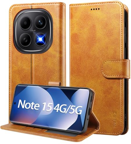 WAURZ Cover per Xiaomi Redmi Note 15 4G/5G, Custodia in Pelle a Libro con Portafoglio Porta Carte Magnetica Supporto Cuoio Flip Case Cover Libretto Antiurto,Giallo