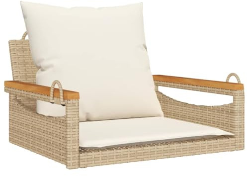 Solivagant Panchina a Dondolo con Cuscini Beige 63x62x40 cm in Polyrattan,Beige,7.4kg