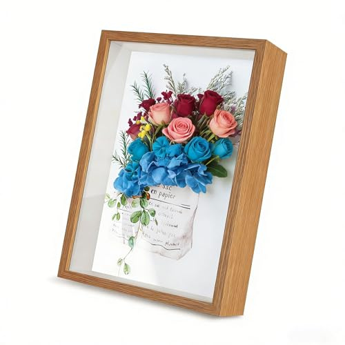 3D Shadow Box Frame 23x28x3 cm, Wooden Deep Picture Frame with Acrylic Glass, Shadow Box for Crafts Memorabilia Flower Tickets Medal Display, Tabletop or Wall Mounted Keepsake Case (23*28-Brown)