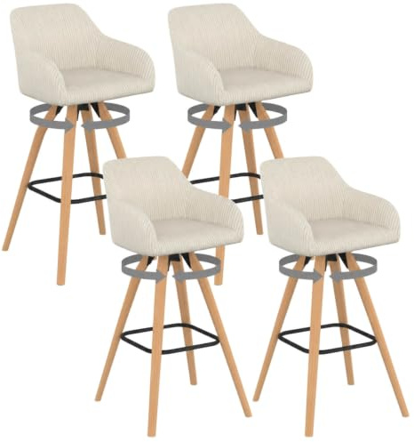 IDMarket - Lot de 4 tabourets de Bar Jany pivotants en Velours côtelé Beige