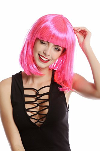 WIG ME UP - 0073-3-PC5 Perücke Damenperücke Karneval Longbob Bob schulterlang glatt Pony pink rosa