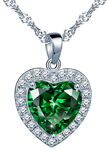 Yumilok Collar de Esmeralda de Plata Esterlina 925 Cristal Verde Sintético en Forma de Corazón Collar de Corazón Circón Adornado