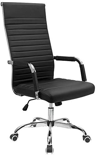 Furmax Ribbed Office Chair High Back PU Leather Executive Conference Chair Adjustable Swivel Chair with Arms, Black