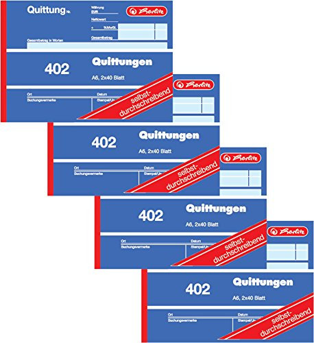 Herlitz Quittungsblock 402, selbstdurchschreibend, A6 quer, 2 x 40 Blatt (4 Stück)