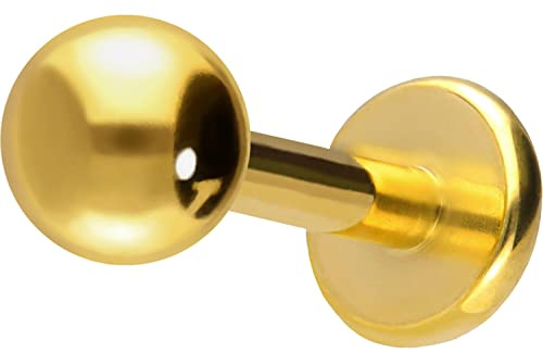 PIERCINGLINE Labret plug acero quirúrgico - piercing labio, nariz u oreja - color oro | 3 mm bola