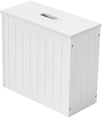 Panana Small Laundry Cabinet Wooden Storage Box Clothes Cupboard Bin Basket Hamper Unit Lid Bathroom Bedroom White