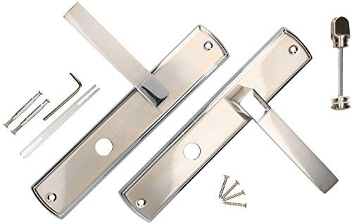 KOTARBAU® Ensemble de poignées de porte 72 mm pour WC avec plaque longue, nickel chromé, universel, moderne