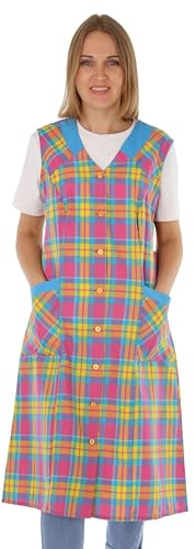 Blouse boutonnée pour femme - En tissu mélangé - À carreaux - Sans manches - Tablier de cuisine, Design 6, 48