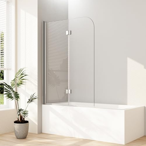 Duschwand für Badewanne 100x140cm 2-teilig Faltbar Duschtrennwand Faltwand Badewannenaufsatz Duschabtrennung 6mm Nano Glas