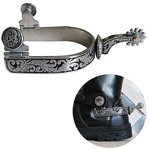 Sporengeschenke für Jungen - Sporen für Stiefel, Western Retro Cowboy Black Steel Head Carving Sporen mit Roller Sporen Reitsport & Outdoor-Sattelzubehör (mit Sporenriemen)