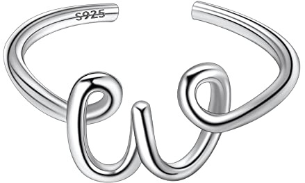 Suplight Anillo de Alfabeto Inicial Letra W Anillo Plata de Ley 925 Anillo Abierto Ajustable Joyería Moderna de Moda Minimalista Regalo para Mujeres Niñas
