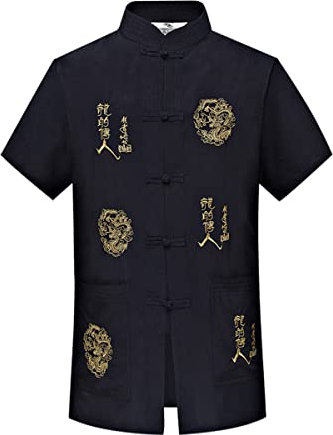 ERNP Herren Chinesisches Traditionelles Tang Kung Fu Tai Chi Kurzarmhemd Oberteile Kampfsportbekleidung, Marineblau, 43