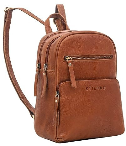 STILORD 'Fabienne' Kleiner Vintage Damen Rucksack Echtleder Braun mit vielen Fächern und Diebstahlsicher - ideal als Tagesrucksack Daypack Freizeitrucksack und Cityrucksack