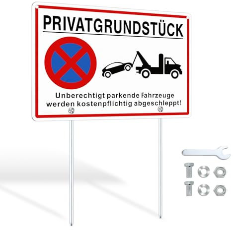 SINMAO Privatgrundstück Schilder mit Pfosten 30x20cm(A4) Parken Verboten Robustes und Langlebiges Metall-Aluminium, Verbotsschilder Privatgrundstück Parken mit Halterung 30cm Abnehmbar