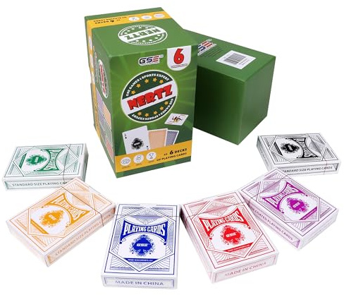 GSE Games & Sports Expert 6-Deck Nertz Card Game, Standard Playing Cards Bulk with 6 Unique Colors, Multiplayer Solitaire Cards Compatible with Poker, Blackjack, Rummy, Go Fish, Bridge