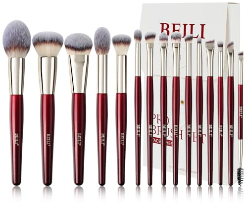 BEILI Makeup Brushes 15Pcs Professional Eyeshadow Brush Set Premium Synthetic Makeup Brushes for Liquid, Cream & Powder Eyeshadow(Red)