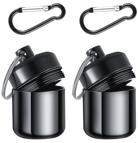 YUXIANLB 2er Pack Ohrstöpsel Tragetasche Schlüsselanhänger Wasserdichte Metall Ohrstöpsel Hülle Karabiner Für Ohrstöpsel Kleiner Reisepillen Organizer Schlaufen Hülle Schlüsselanhänger Behälterhalter