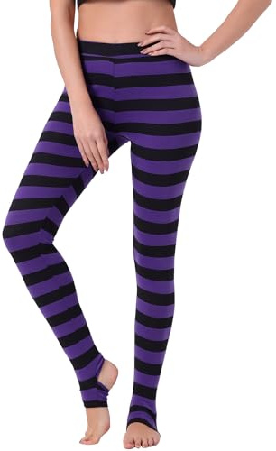 Allegra K Women's Leggings Striped Tights High Waist Elastic Waist Pants
