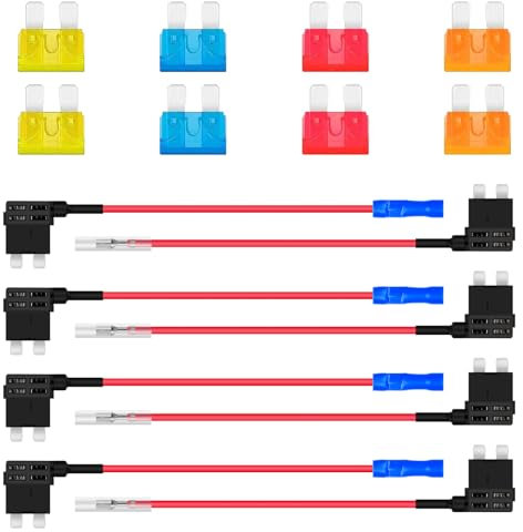 ALFFREUDE 8 Stück Stromdieb 12V Stromdieb Kfz Sicherung Autosicherungen Stecksicherung Verteiler Flachsicherungsadapter mit 8 Stück Sicherung 5A 10A 15A 20A