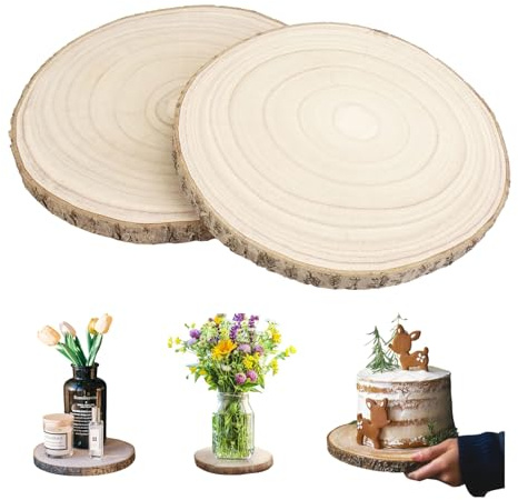 HJYDGJ 2 placas de madera pulidas, redondas, diámetro de 30 – 35 cm, círculos de madera sin perforar, tabla de madera, tabla de decoración grande, discos de madera para manualidades, tronco de árbol
