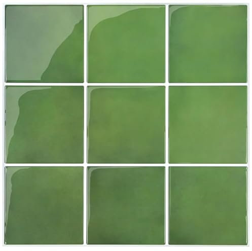 Commomy Gruesas Azulejos Adhesivos Cocina, 10-Piezas, 30.5 x 30.5cm, Verde Baldosa Vinilo Cocina Pared Autoadhesivos 3D, Salpicadero Baldosas Adhesivas para Pared Cocina Baño y Metro