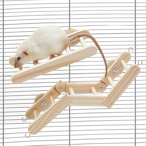 Jevnd Flexible Wooden Rat Climbing Toys for Cage, Adjustable Pet Rat Cage Accessories Climbing Ladder Stairs Platforms, Rats Enrichment Toy Activities, Hanging Rodent Toys for Pet Rats Playing Chewing