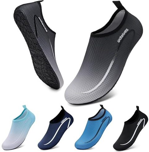 Scarpe da acqua da donna e uomo per bambini, a piedi nudi, ad asciugatura rapida, per spiaggia, nuoto, surf, yoga, esercizio, A Line Nero Grigio, 40/41 EU