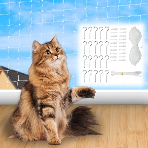 Corpower Rete Gatti Balcone, 10 x 3 m Rete Protezione Gatti Balcone, Senza Fori, con Corda di Installazione e Accessori, Adatta per balconi, terrazze, finestre e recinzioni