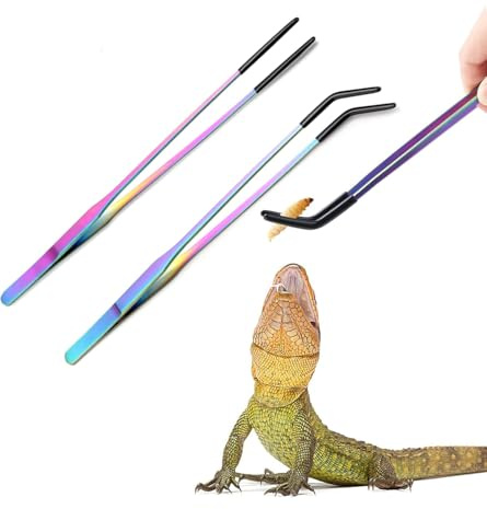 MUYYIKA 2 pinze per l'alimentazione di rettili in acciaio inox con punta in gomma da 26 cm, pinzette dritte e curve per acquario, ideali per acquario, accessori per serbatoi di serpenti drago barbuto
