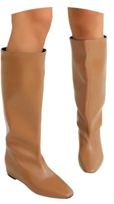 KBOPLEMQ Botas altas para mujer, zapatos de invierno, botas de equitación de cuero cálido, botas bajas con tacón cómodo hebilla casual botas largas botas altas hasta la rodilla tacón de bloque botas