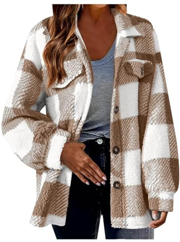 Générique Veste chemise pour femme doublée en polaire Veste à carreaux Poches Manches longues Manteau Chaude Blouse avec boutons Vintage Chemisier Chic et Elegant Confortable Automne Hiver