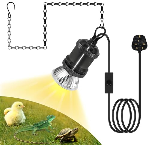ZRLXFM E27 Reptile Ceramic Heat Lamp Holder, Terrarium Heater with 39 Hanging Chain & 280CM Cable, Plug in Heat Light for Tortoise, Lizard, Snake, Spider, Chick Pets (Bulb Not Included)