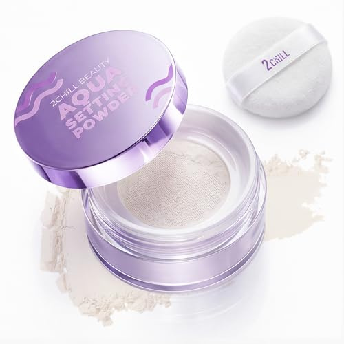 2CHILL Aqua Setting Powder, Translucent Face Powder with 45% Water Essence, Hydrating Matte Finish, Blurs Pores & Brightens Skin, Pressed Loose Setting Powders for Oil Control, Waterproof Sweat Resis