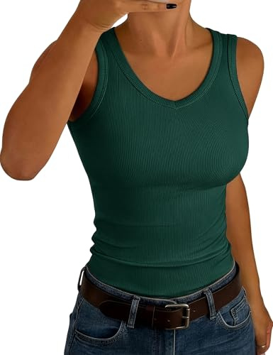 Aottori Womens Tank Tops V Neck Sleeveless Vest Top UK Ladies Summer Ribbed Camisole Shirts Stretch Slim Fitted Casual Basic Undershirt